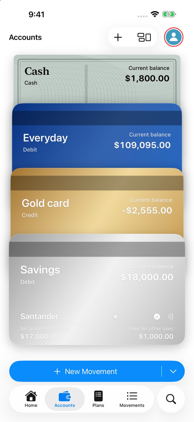 Accounts on iPhone: cards, balances and savings